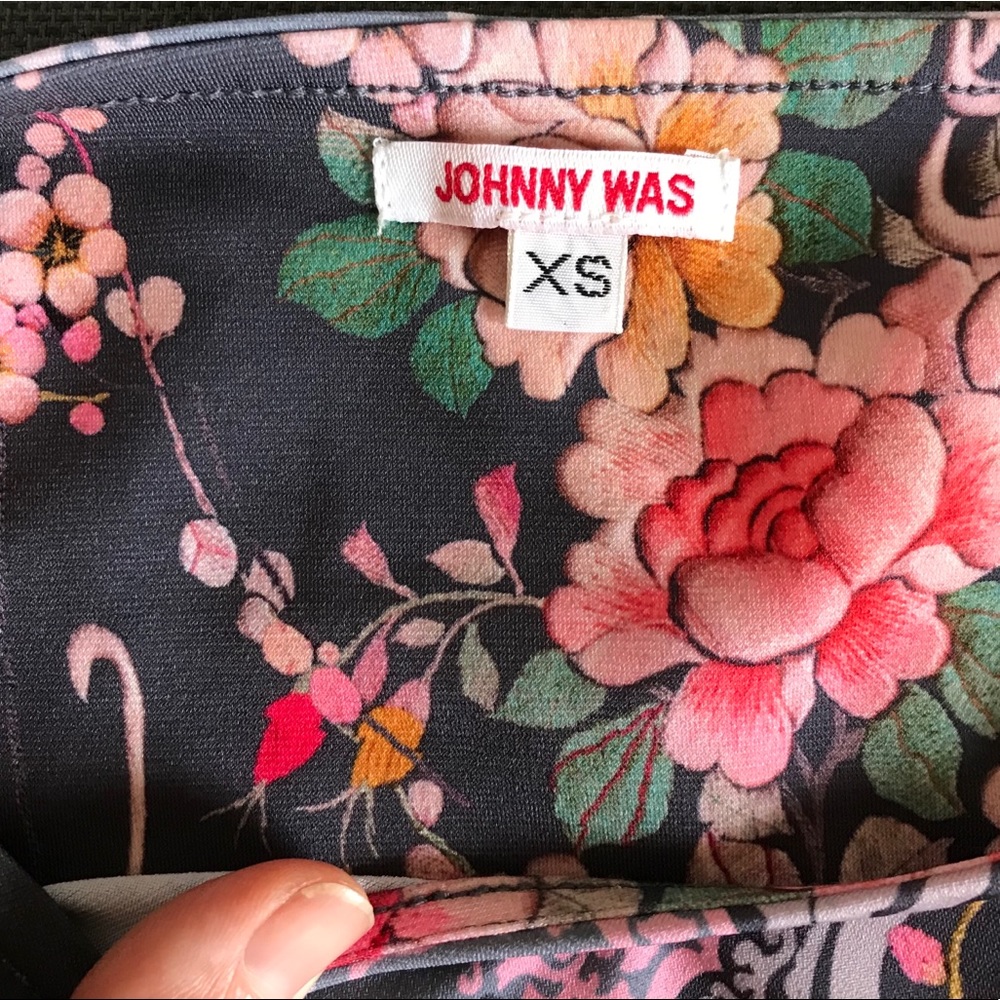Johnny Was dress mini Anthro gray purple floral - Picture 3 of 10